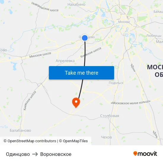 Одинцово to Вороновское map