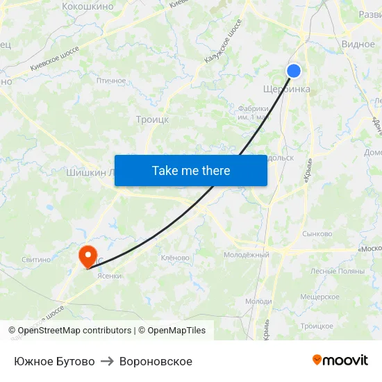 Южное Бутово to Вороновское map