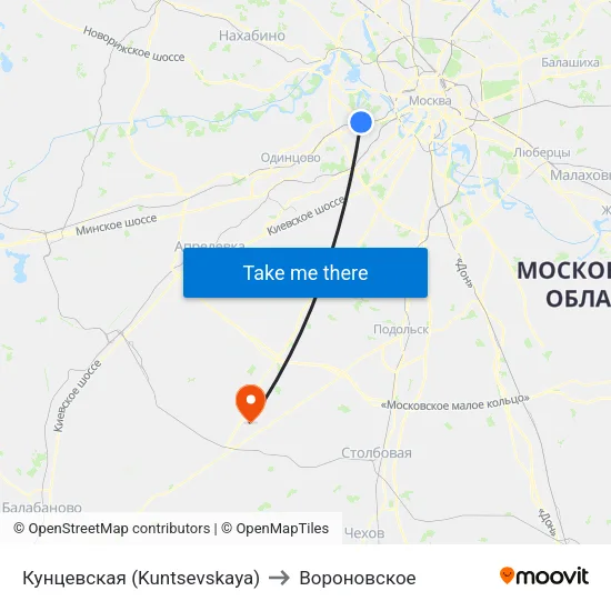 Кунцевская (Kuntsevskaya) to Вороновское map