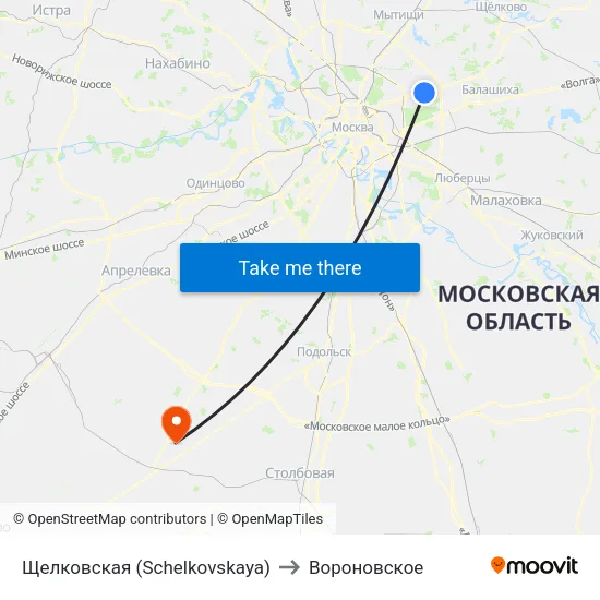 Щелковская (Schelkovskaya) to Вороновское map