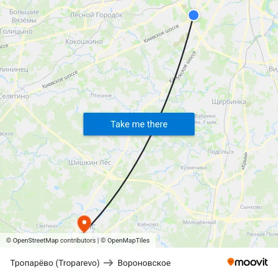 Тропарёво (Troparevo) to Вороновское map
