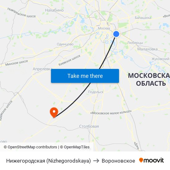 Нижегородская (Nizhegorodskaya) to Вороновское map