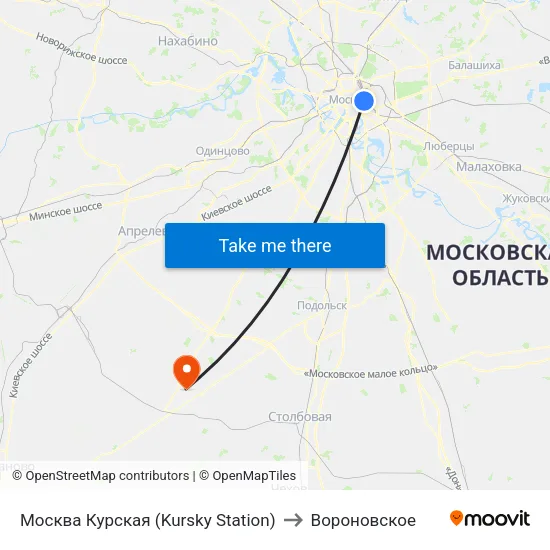 Москва Курская (Kursky Station) to Вороновское map