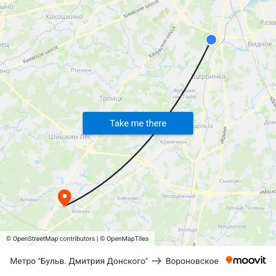 Метро "Бульв. Дмитрия Донского" to Вороновское map