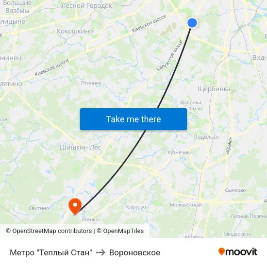 Метро "Теплый Стан" to Вороновское map