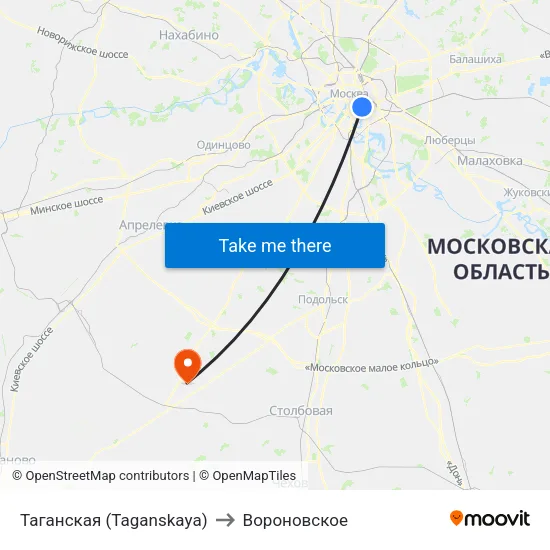 Таганская (Taganskaya) to Вороновское map