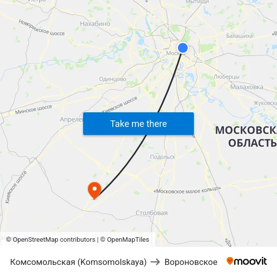 Комсомольская (Komsomolskaya) to Вороновское map