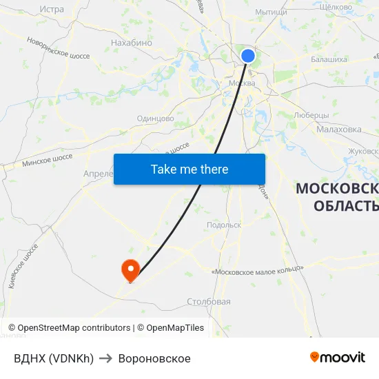 ВДНХ (VDNKh) to Вороновское map