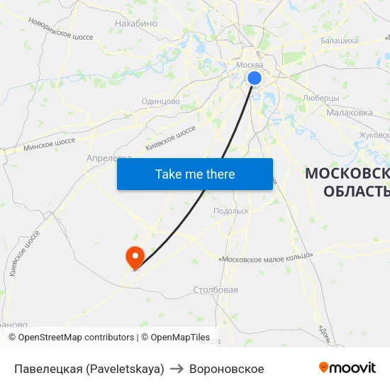 Павелецкая (Paveletskaya) to Вороновское map