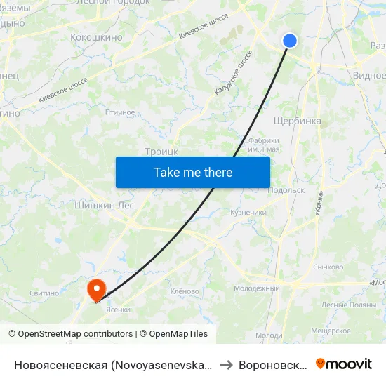 Новоясеневская (Novoyasenevskaya) to Вороновское map