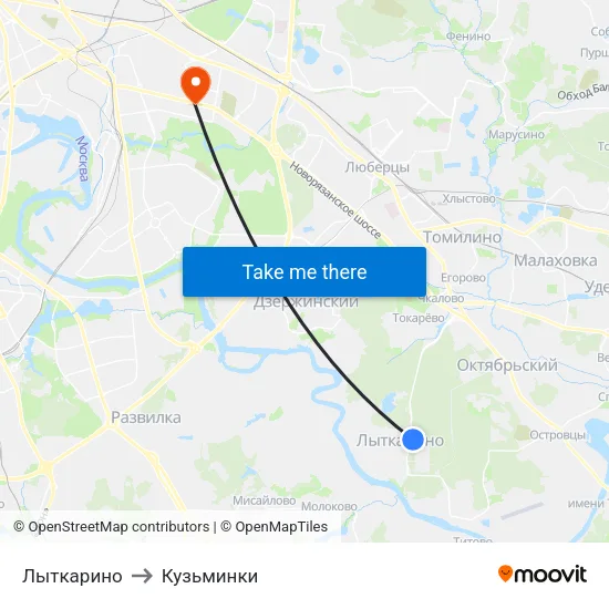 Лыткарино to Кузьминки map