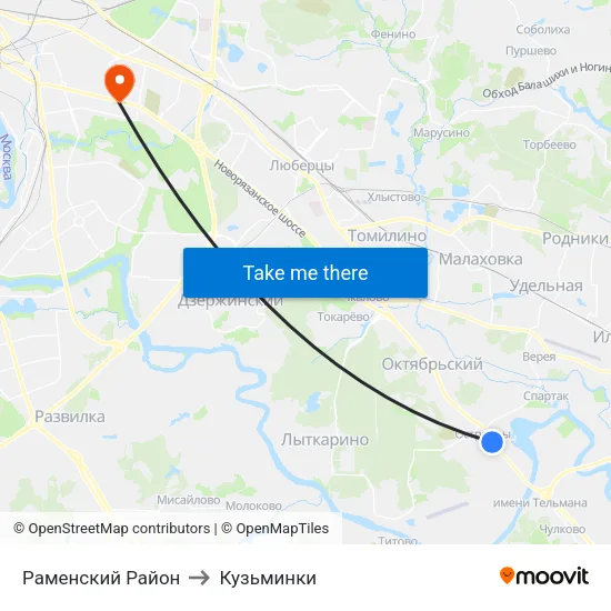 Раменский Район to Кузьминки map
