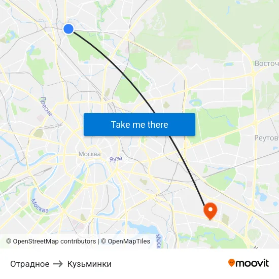 Отрадное to Кузьминки map