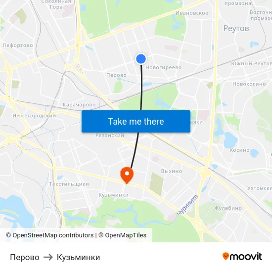 Перово to Кузьминки map
