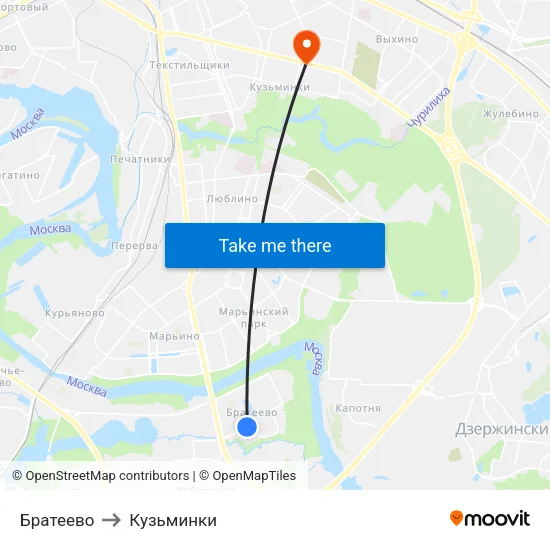 Братеево to Кузьминки map