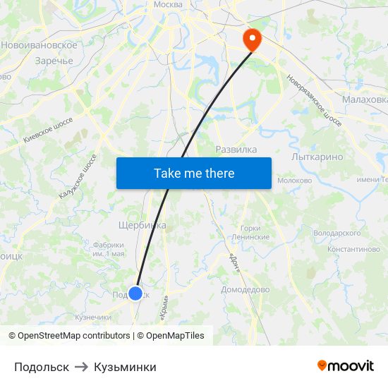 Подольск to Кузьминки map