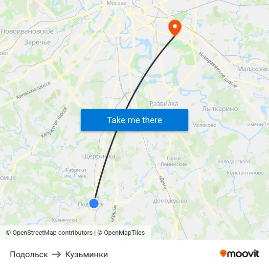 Подольск to Кузьминки map
