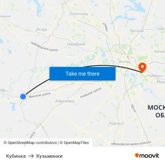 Кубинка to Кузьминки map