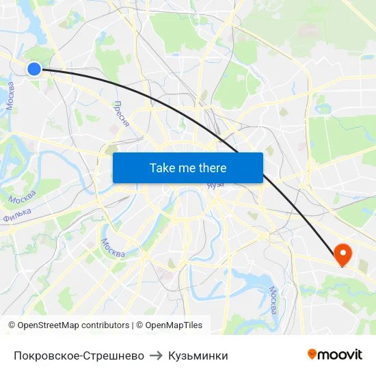 Покровское-Стрешнево to Кузьминки map