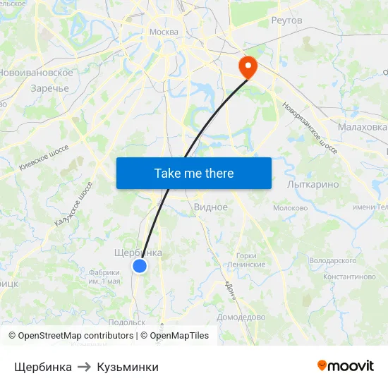 Щербинка to Кузьминки map