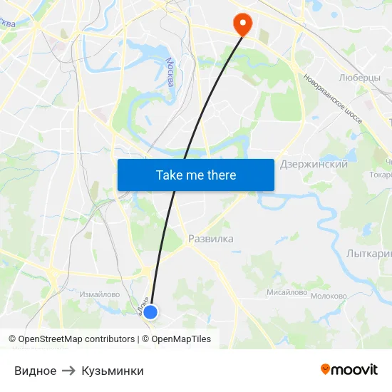 Видное to Кузьминки map
