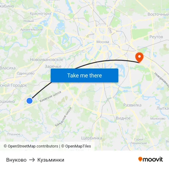 Внуково to Кузьминки map