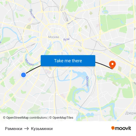 Раменки to Кузьминки map