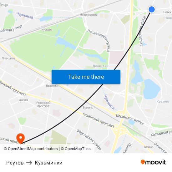 Реутов to Кузьминки map