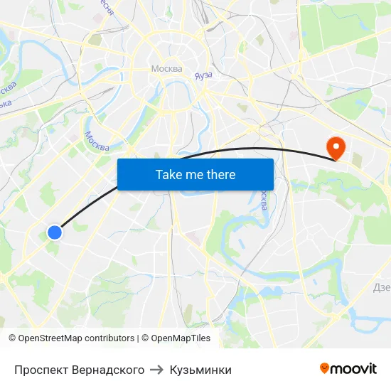 Проспект Вернадского to Кузьминки map