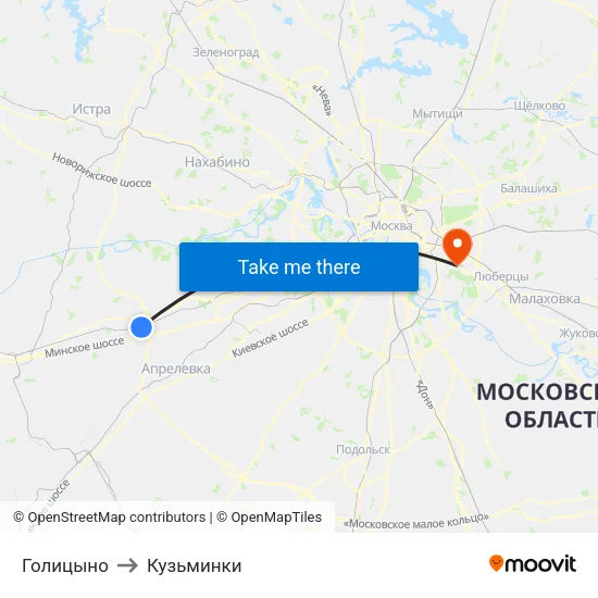 Голицыно to Кузьминки map