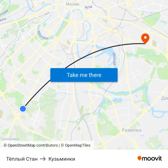 Тёплый Стан to Кузьминки map