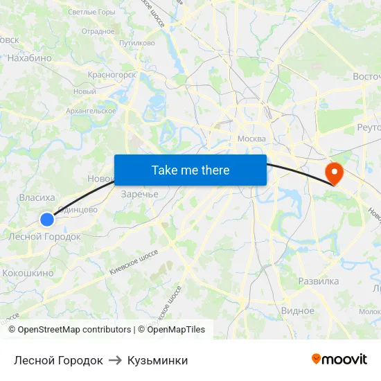 Лесной Городок to Кузьминки map