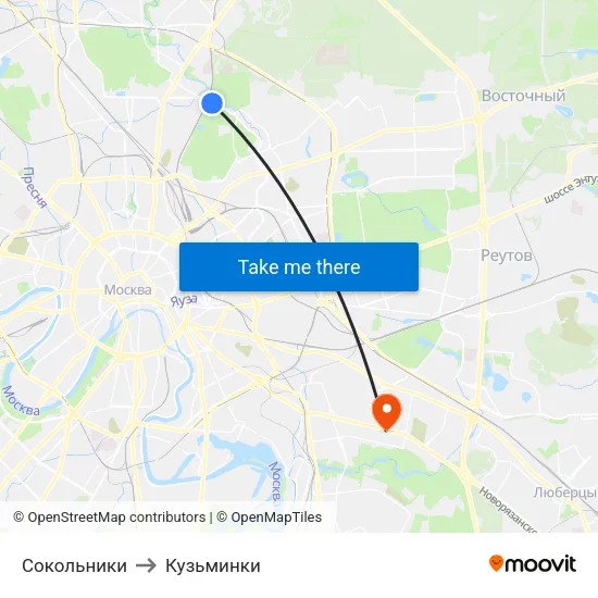 Сокольники to Кузьминки map
