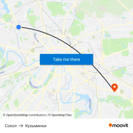 Сокол to Кузьминки map