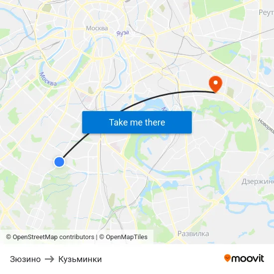 Зюзино to Кузьминки map