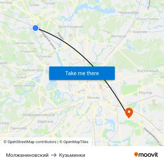 Молжаниновский to Кузьминки map