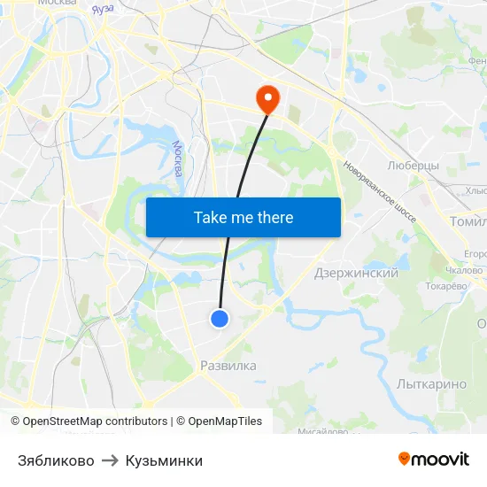 Зябликово to Кузьминки map