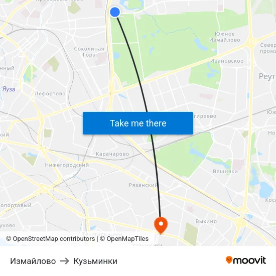 Измайлово to Кузьминки map