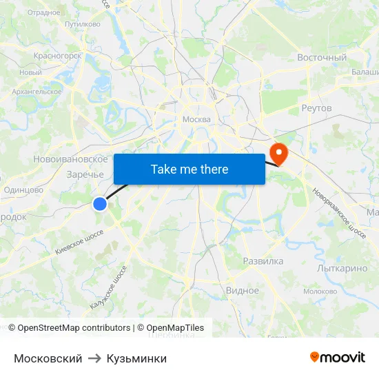 Московский to Кузьминки map