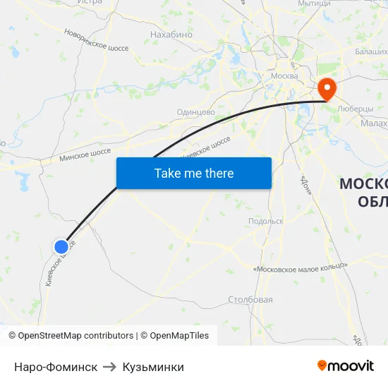 Наро-Фоминск to Кузьминки map