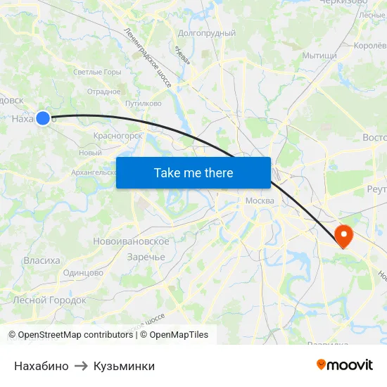 Нахабино to Кузьминки map