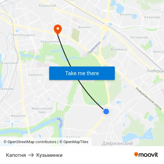 Капотня to Кузьминки map