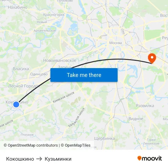 Кокошкино to Кузьминки map