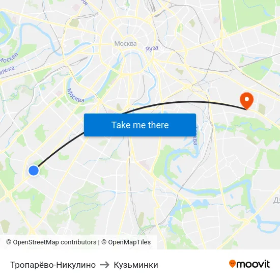 Тропарёво-Никулино to Кузьминки map