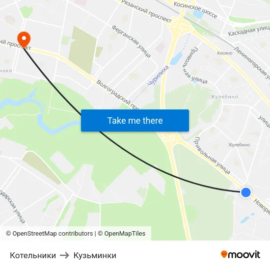 Котельники to Кузьминки map