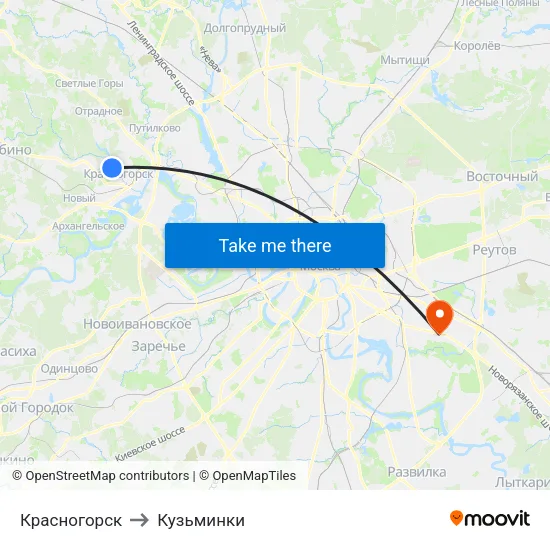 Красногорск to Кузьминки map