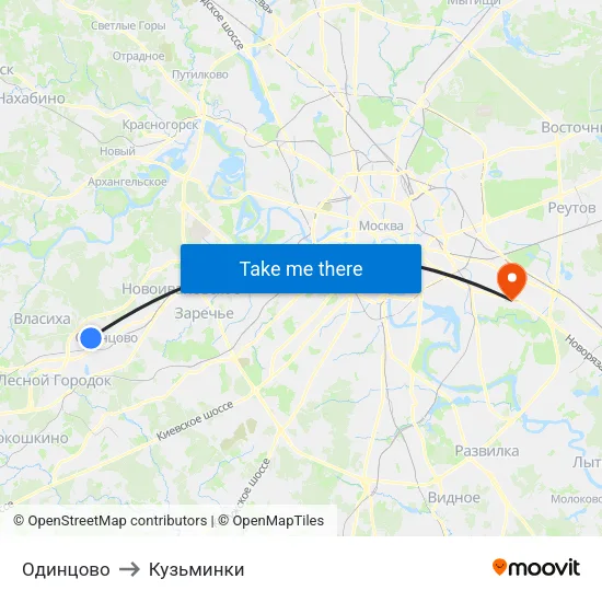 Одинцово to Кузьминки map