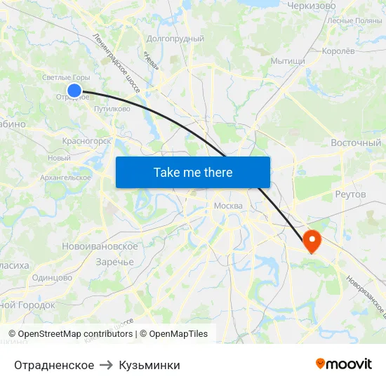 Отрадненское to Кузьминки map