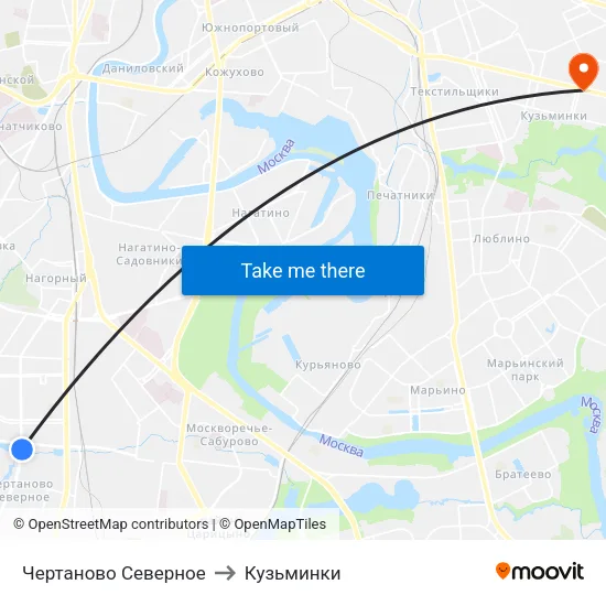 Чертаново Северное to Кузьминки map
