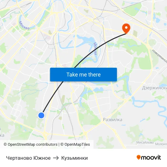 Чертаново Южное to Кузьминки map